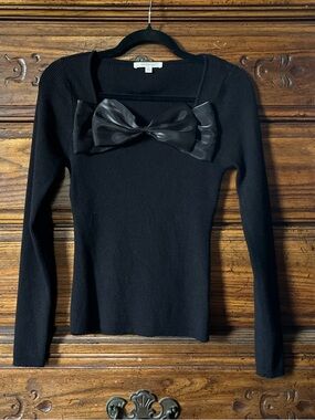 Lalavon Black Long-Sleeve Knit Top with Satin Bow